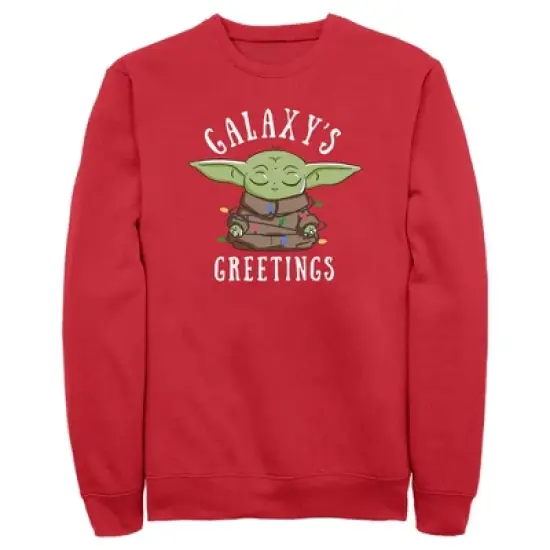 Men's Star Wars: The Mandalorian Christmas Grogu Galaxy's Greetings Sweatshirt image {3}