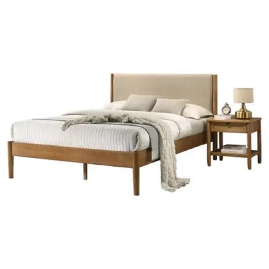 Roundhill Furniture Vichy 2-Piece Rubberwood Bedroom Set, Platform Bed with Nightstand image {9}
