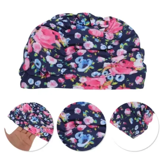 Unique Bargains Nylon Floral Pattern Swimming Cap Pink 1 Pc image {2}
