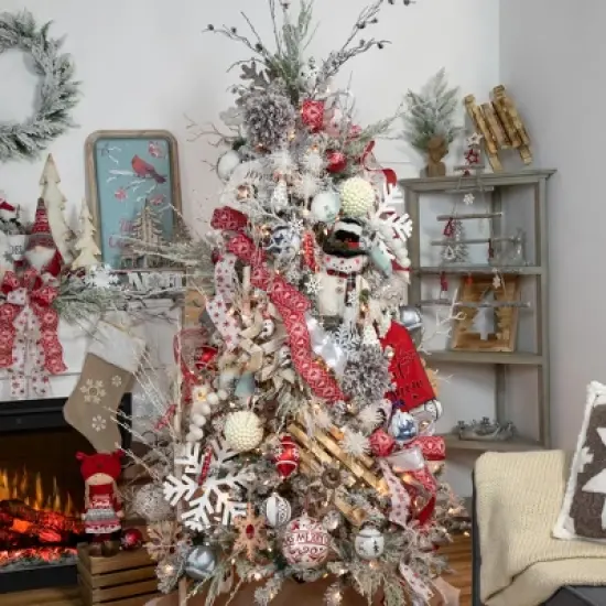 Northlight 20.5" Beige and Ivory Snowflake Embroidered Christmas Stocking image {1}