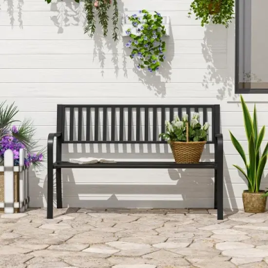 Dexmalle 50" Black Metal Patio Garden Bench image {1}