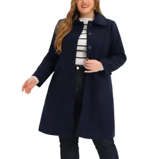 Agnes Orinda Women's Plus Size Coats Peter Pan Collar Single Breasted Long Coat image {10}