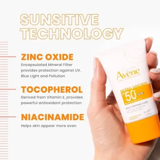 Avene Mineral Multi-Defense Fluid Face Sunscreen for Sensitive Skin - SPF 50+ - 1.3 fl oz image {5}