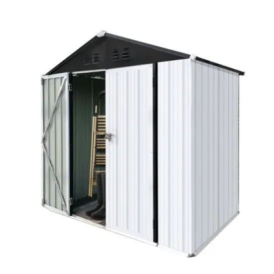 Gulches Outdoor storage sheds 4FTx6FT Apex roof for Garbage Cans, Garden Accessories, Backyard, and Patio Use, Vanilla, White+Black image {5}