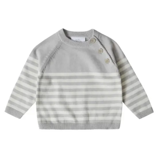 Stellou & Friends 100% Cotton Knit Striped Baby Toddler Boys Girls Long Sleeve Sweater with Shoulder Button Closure image {6}