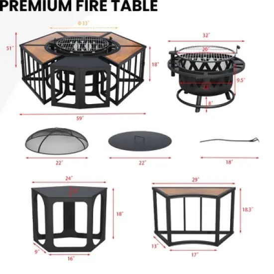 UPTION Steel Outdoor Fireplace with Side Tables image {1}