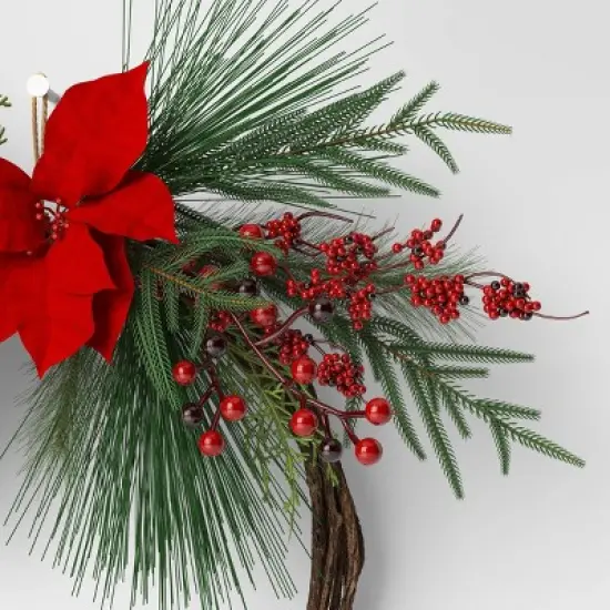 22" Christmas Unlit Asymmetrical Red Poinsettia Wreath - Wondershop&trade; image {3}