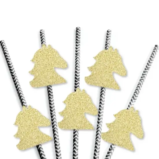 Big Dot of Happiness Gold Glitter Horse Party Straws - No-Mess Real Glitter Cut-Outs & Decor Kentucky Horse Derby Race Party Paper Straws - Set of 24 image {2}