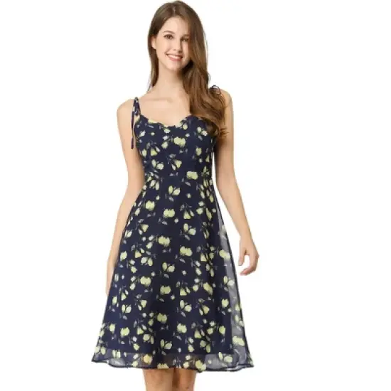 Allegra K Women's Summer Spaghetti Strap Smocked Floral Aline Sundress image {3}