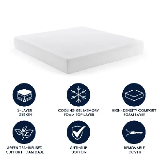 Flash Furniture Cloud Green Tea Cooling Gel 3-Layer Memory Foam Mattress in a Box with CertiPUR-US Certification, Washable Cover, and Pressure Relief image {9}
