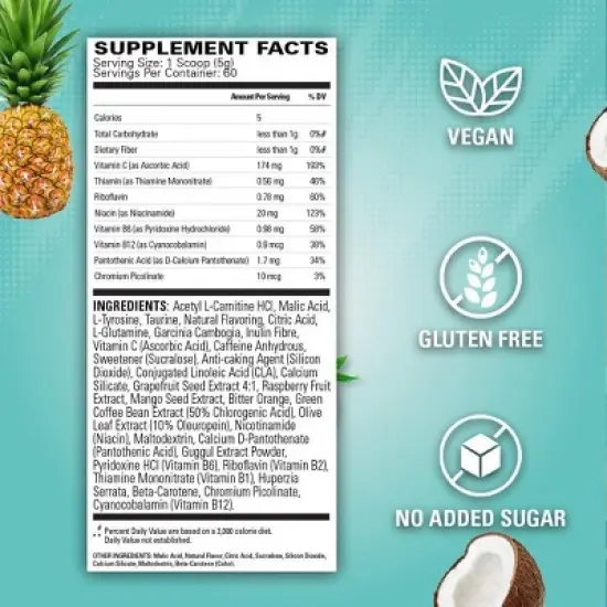 EHPlabs OxyShred Thermogenic Fat Burner - Pre-Workout Powder w/ L-Glutamine, L-Carnitine, Metabolism Booster, Weight Loss, Bahama Breeze, 60 Servings image {1}