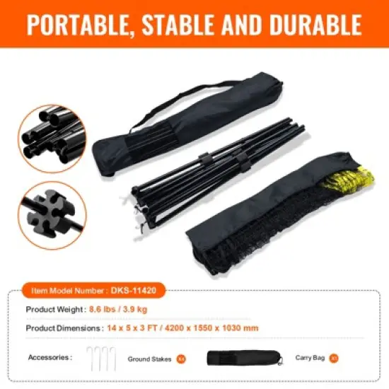 VEVOR Badminton Net, Height Adjustable Volleyball Net, 14ft Wide Foldable Pickleball Net, Portable Easy Setup Tennis Net Set with Poles, Stand image {7}