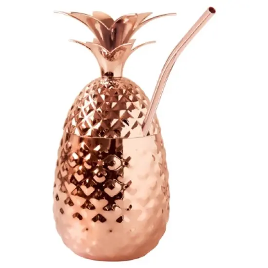 Oggi Stainless Steel Pineapple Tumbler With Straw 12oz Copper: Portable Drinkware for Cold Beverages, Hand Wash image {3}