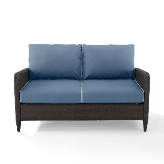 Kiawah Outdoor Wicker Loveseat Blue - Crosley image {1}