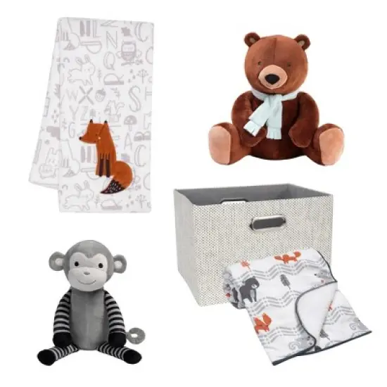 Bedtime Originals 5-Piece Gray Baby Gift Basket - Gray, Animals, Jungle, Monkey image {2}