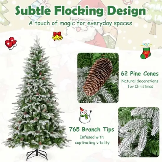 Costway 6/7.5/9 FT Artificial Christmas Tree Hinged Xmas Tree with 765/1135/1871 Branch Tips 280/470/690 Lights image {3}