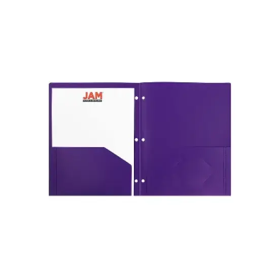 JAM Paper Heavy Duty Plastic 3 Hole Punch Two-Pocket School Folders Purple 383HHPPUA image {2}