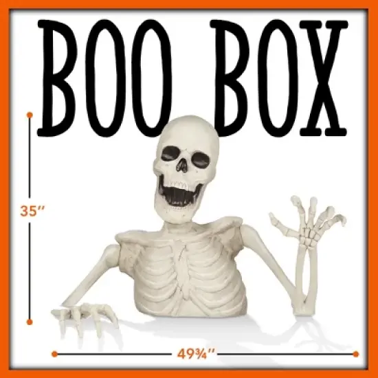 BOO BOX 35"  Groundbreaking Skeleton, White  - Exterior Halloween Decorations for Yard image {6}