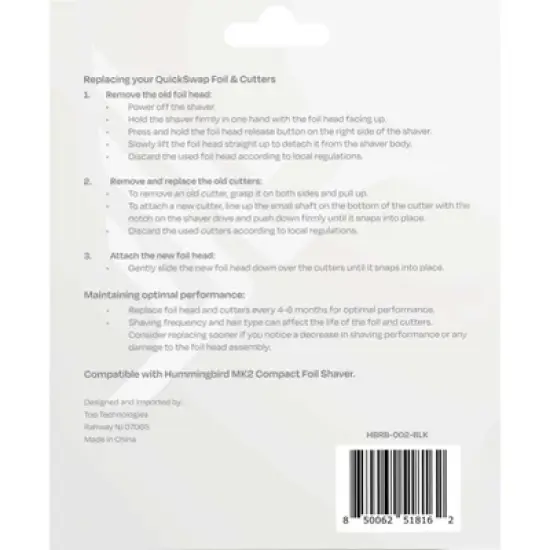 HUMMINGBIRD MK2 QuickSwap Replacement Head and Cutters &ndash; Genuine Foil Head and Cutters Refill, Hypoallergenic Dual Titanium Foil Flexible Head image {3}