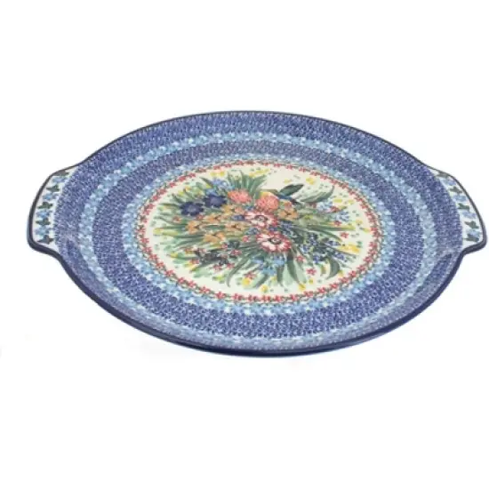 Blue Rose Polish Pottery 151 Ceramika Artystyczna Round Serving Tray with Handles image {4}