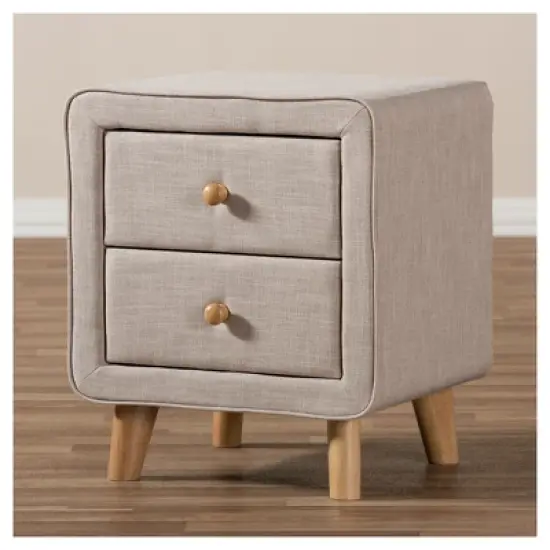 Jonesy Mid - Century Linen Upholstered 2 - Drawer Nightstand - Buff Beige - Baxton Studio image {4}