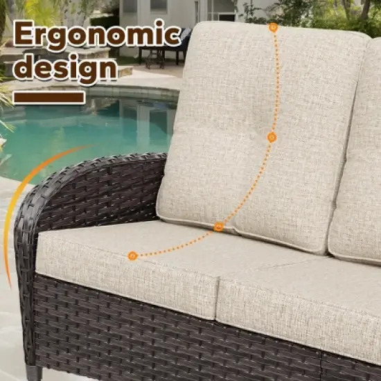 UPTIOT 3-seat Outdoor Rattan Sofa With Cushions image {4}