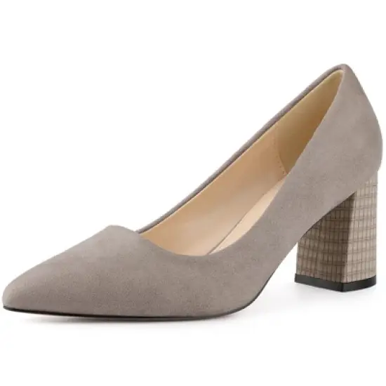 Allegra K Women's Pointy Toe Slip-on Plaid Printed Chunky Heels Pumps image {6}