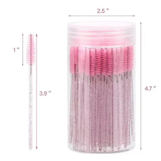 100 Pcs Disposable Mascara Wands, Crystal Eyebrow Spoolies Brush for Eyelash Extensions, Pink Lash Brushes with Container image {1}