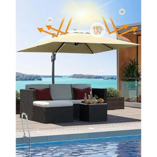 10FT Square Cantilever Patio Umbrella, 360&deg; Rotating Sun Shade with Locking Handle, Heavy-Duty Aluminum Frame for Deck & Balcony image {5}