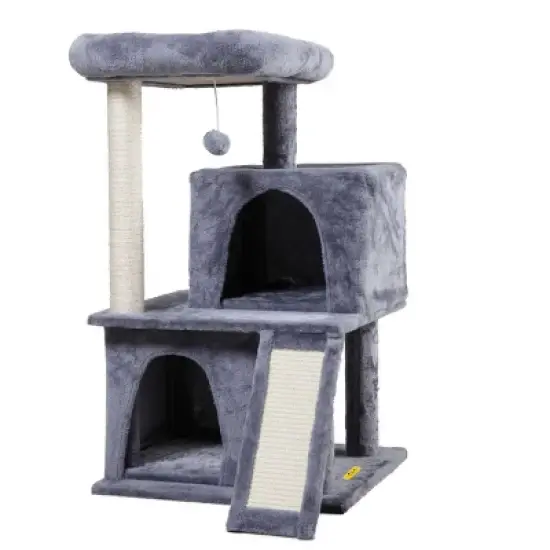 Sandinrayli 34&rdquo; H Luxury 3-Tier Kitten Cat Tree with 2 Condos, Top Perch, Scratching Posts for Playing, Napping, Jumping, Light Gray image {6}