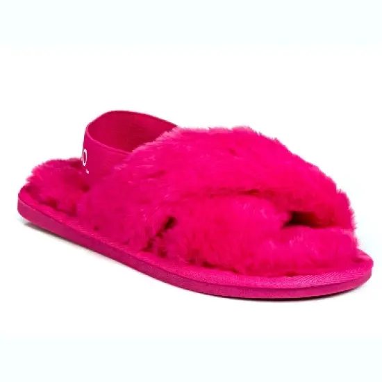 Limited Too Girl's Fuzzy Criss Cross House Slippers for Kids with Elastic Band image {3}