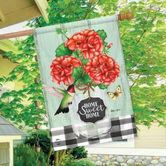 Briarwood Lane Home Sweet Home Geraniums Summer House Flag Hummingbird Floral 28" x 40" image {2}