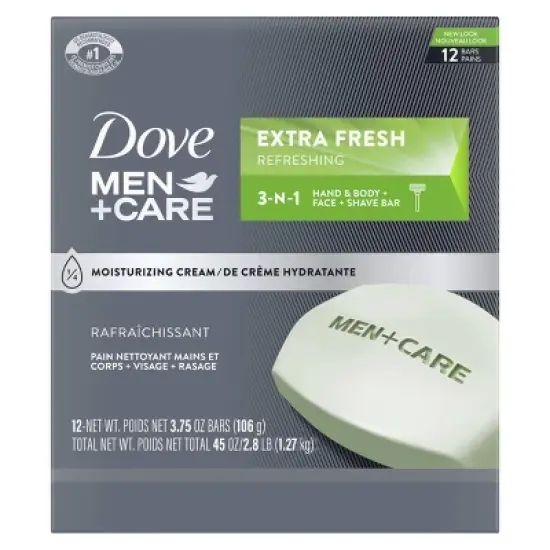 Dove Men+Care Extra Fresh Refreshing Hand & Body + Face + Shave Bar Soap - 12pk/3.75oz image {2}