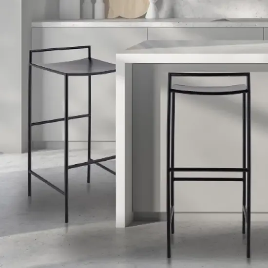 JONATHAN Y Svelte Coastal Contemporary Iron Saddle-Seat Low-Back Bar Stool with Foot Rest image {4}