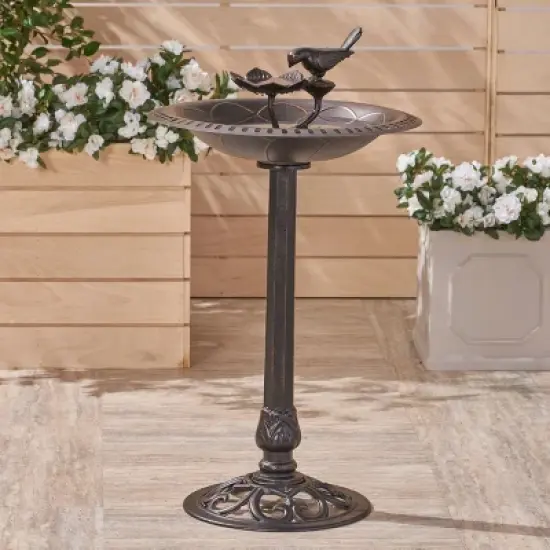 33.5" Fairmont Aluminum & Iron Bird Bath - Christopher Knight Home: Vintage, Rust-Resistant, Freestanding image {1}