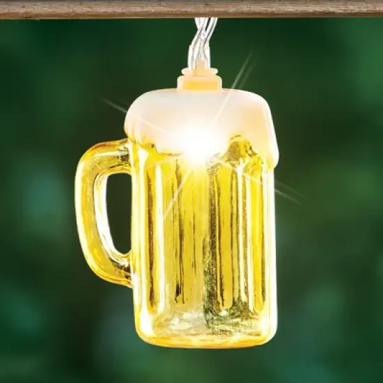 Collections Etc Battery-Operated Foam-Topped Beer Mug String Lights - 10 Ft image {2}