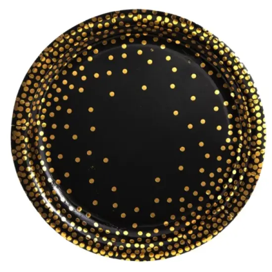 Blue Panda 48 Pack Black and Gold Paper Plates with Gold Foil Dots, Birthday, Graduation, New Years, Retirement, 1920's Dinner Party Supplies, 9 In image {2}