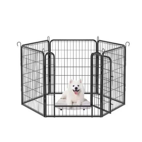 Akoasm 31.7 inch 6 Panels Heavy Duty Metal Dog Exercise Fence With Door For All Sizes Dogs-Black image {5}