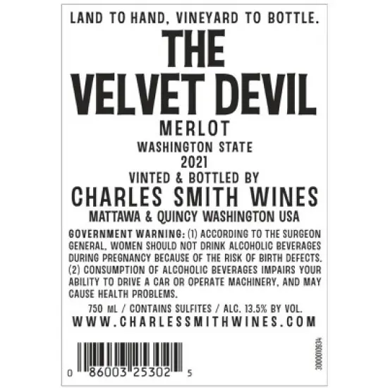 The Velvet Devil Merlot Red Wine by Charles Smith - 750ml Bottle image {8}