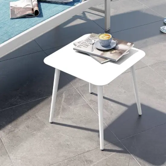 Aluminum Outdoor Square Side Table with Adjustable Feet White - Crestlive Products image {1}