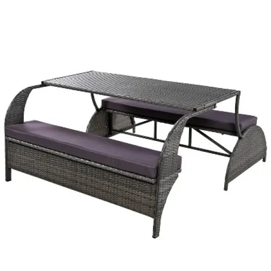 Angel Sar Outdoor Loveseat, 57.1" Patio Loveseat, Wicker Patio Furniture with Grey Cushion image {10}