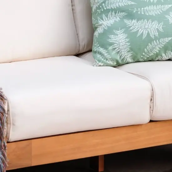 Logan Outdoor Teak Wood Sofa with Sunbrella Vellum Cushion &ndash; Cambridge Casual image {3}