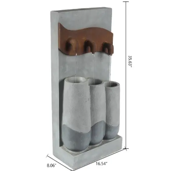 LuxenHome Gray Cement Pots and Rectangular Column Outdoor Fountain with LED Lights image {7}