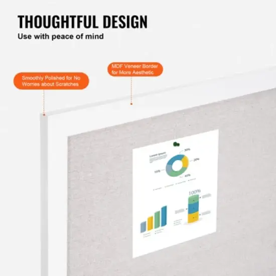 VEVOR 48"x36" White Cork Board with Linen Surface &ndash; Stylish Wall-Mounted Bulletin Board for Home, School, Office, White image {3}