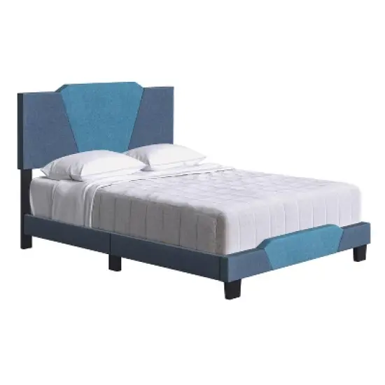Full Sydney Color Block Blue/Ocean Linen Upholstered Platform Bed Blue - Eco Dream image {2}