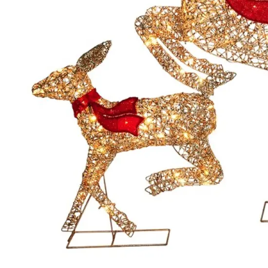 LuxenHome 3-Piece Champagne Gold PET Running Deer Family Outdoor Holiday Decoration with Lights Brown, Red image {2}