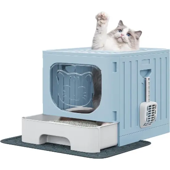 QuestaPack Large Enclosed Cat Litter Box with Cushion, Anti-Splash Closed Litter Boxes with Litter Scoop Front Entry Top Exit Door image {1}