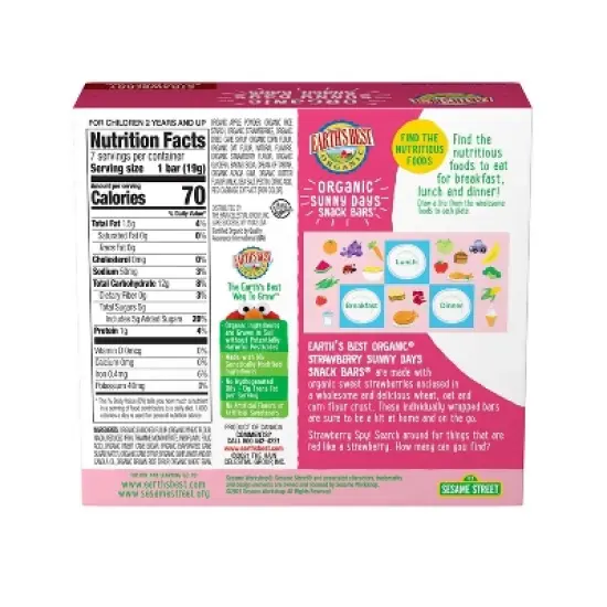 Earth's Best Organic Strawberry Toddler Snack Bars Sesame Street Sunny Days - 7ct image {1}