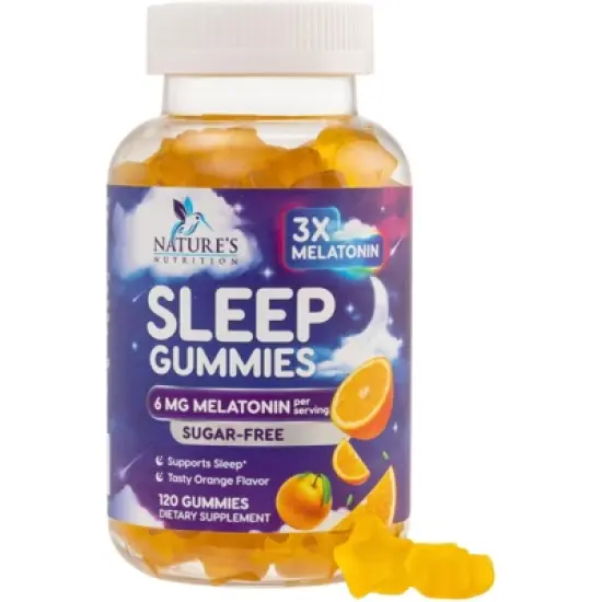 Melatonin Sleep Gummies Sugar Free, 6 mg Natural Melatonin Sleep Adults, Extra Strength Sleep Gummy Supplements - 120 Gummies By Nature's Nutrition image {9}