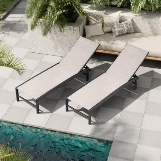 Crestlive Products Chaise Lounge Chair Outdoor Set of 2 Adjustable 5 Positions Pool Tanning Recliner Outdoor Lounge Furniture image {8}